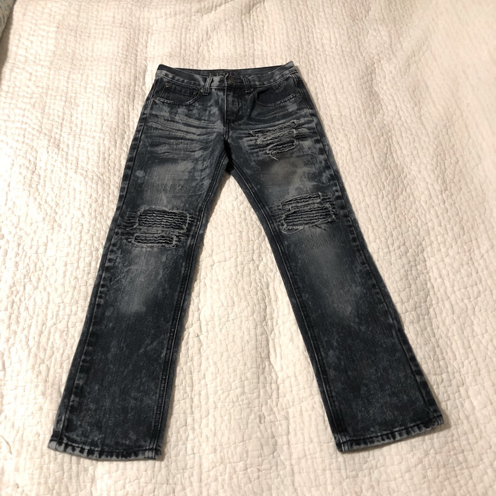 CLEARANCE Kroix Kids Patched and Distressed Dark Acid Wash Size 12 Jeans
